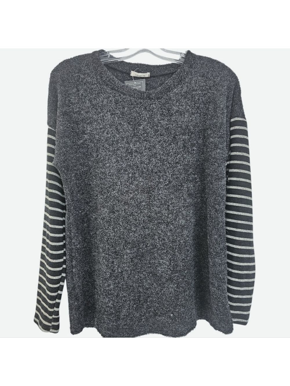 12 PM BY MON AMI Terry Cloth Black Long Sleeve Sweatshirt Size Small NWT